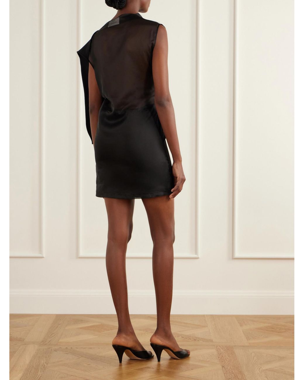 Sportmax Black Cesto Sheer Panel One-Shoulder Dress