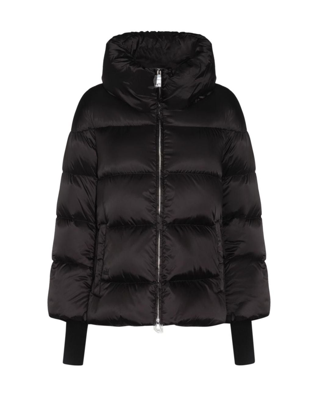 Add Black Ribbed-Cuffs Puffer Jacket