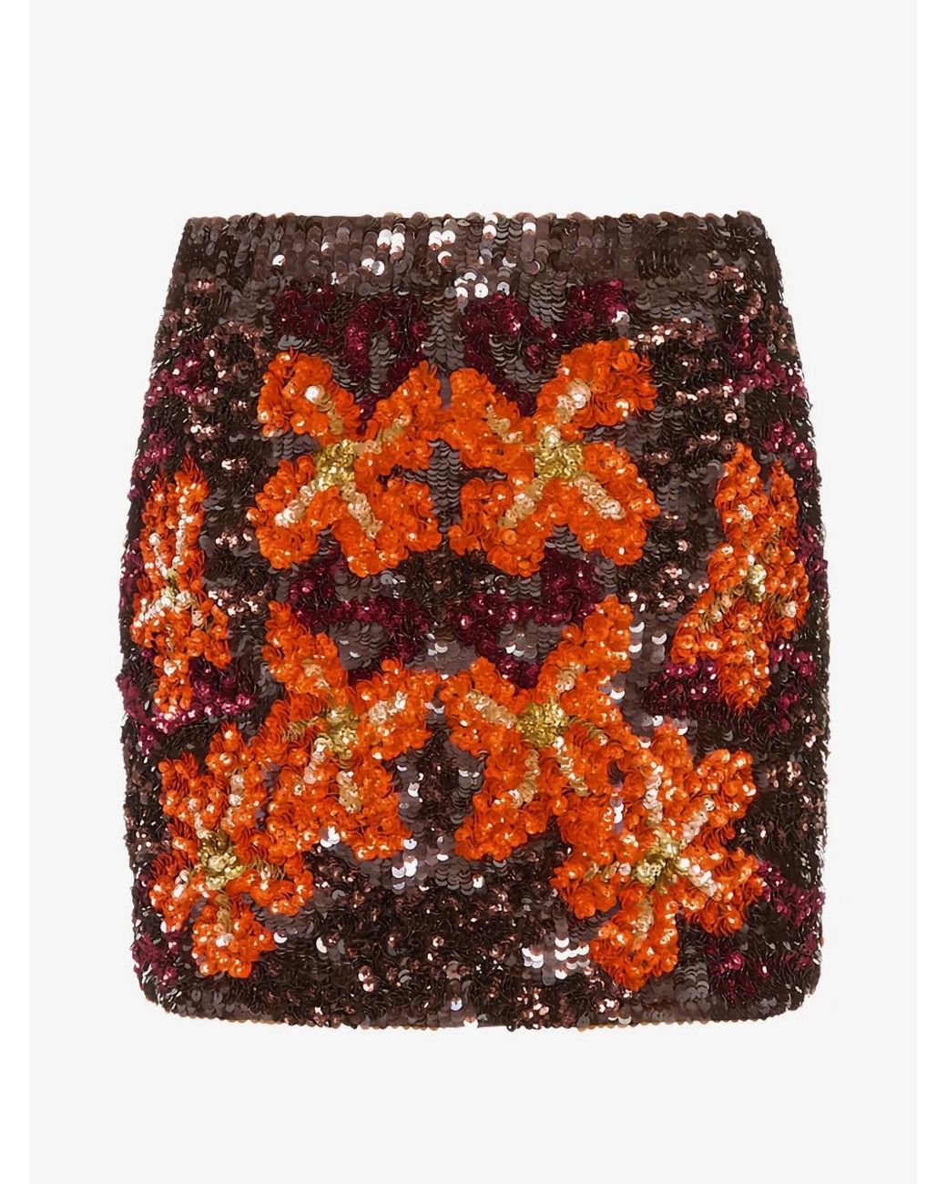 P.A.R.O.S.H. Orange Sequin-Embellished Floral Print Mini Skirt