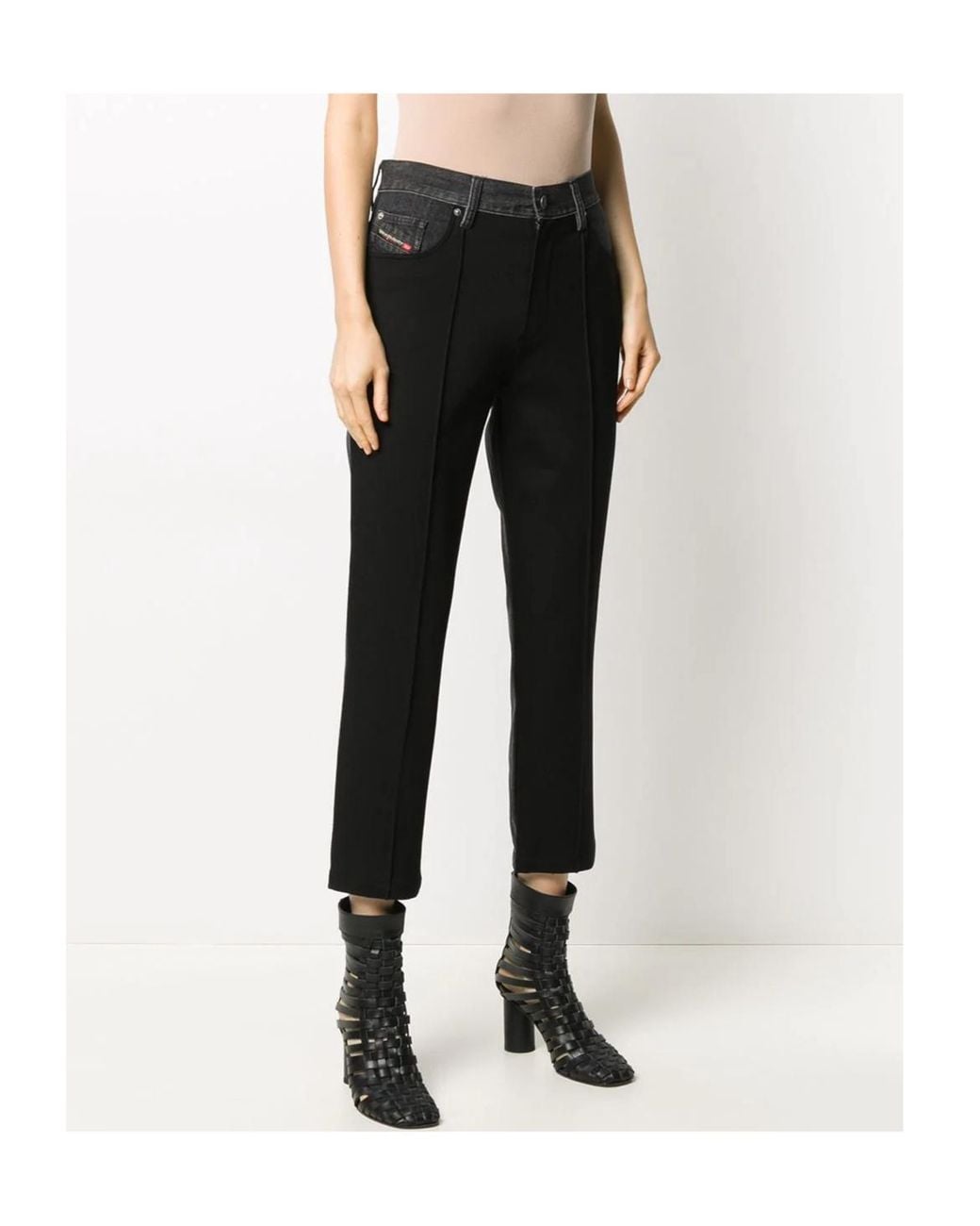 DIESEL Black Contrast-Waist Straight-Leg Pants
