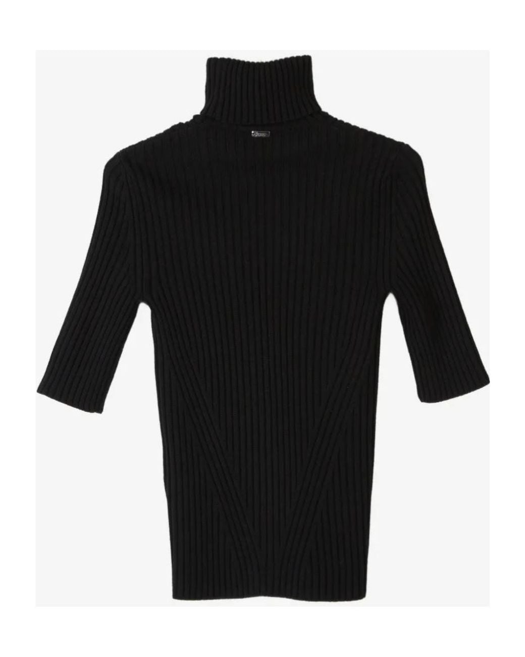 Herno Black Ribbed Short-Sleeve Turtleneck Top