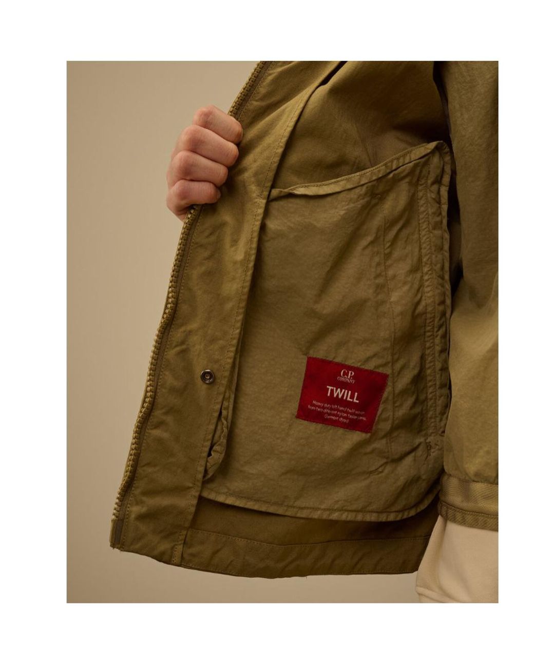 C P Company Green Twill Vest-Lined Hooded Jacket for men