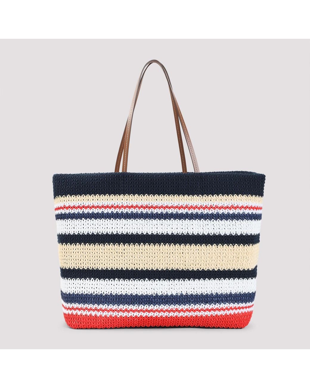 Miu Miu Blue Raffia-Effect Woven Tote Bag