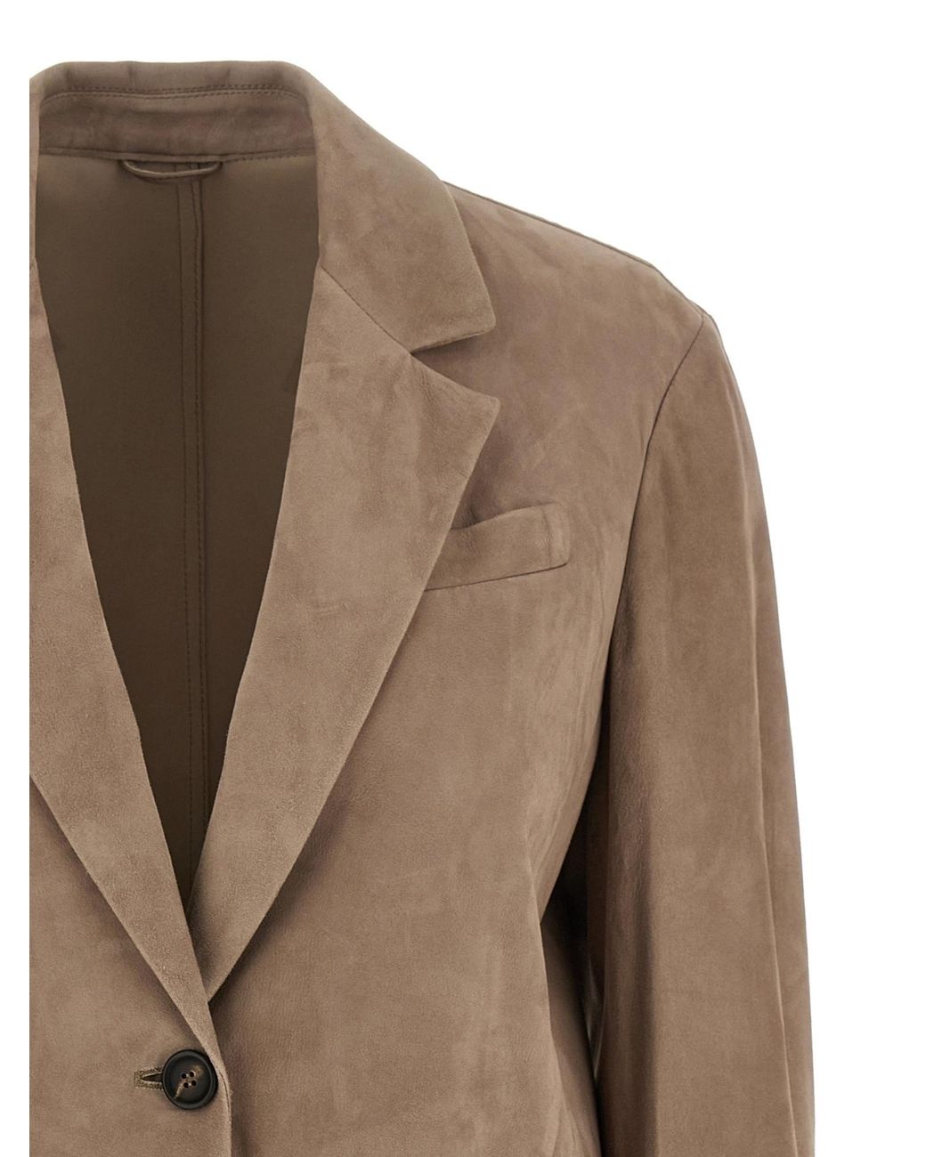 Brunello Cucinelli Brown Suede Jacket With Monile