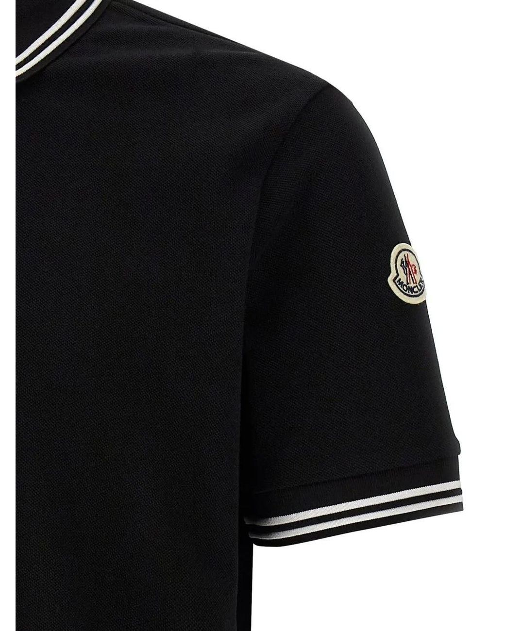 Moncler Black Logo Patch Short-Sleeved Polo Shirt for men