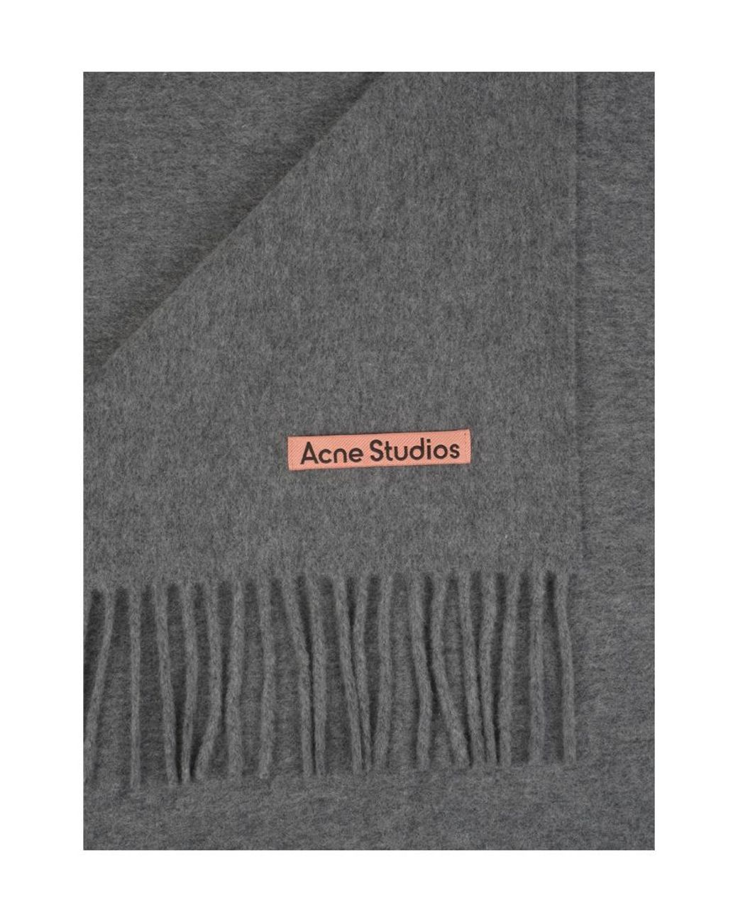 Acne Gray Logo Patch Fringed-Edge Scarf for men