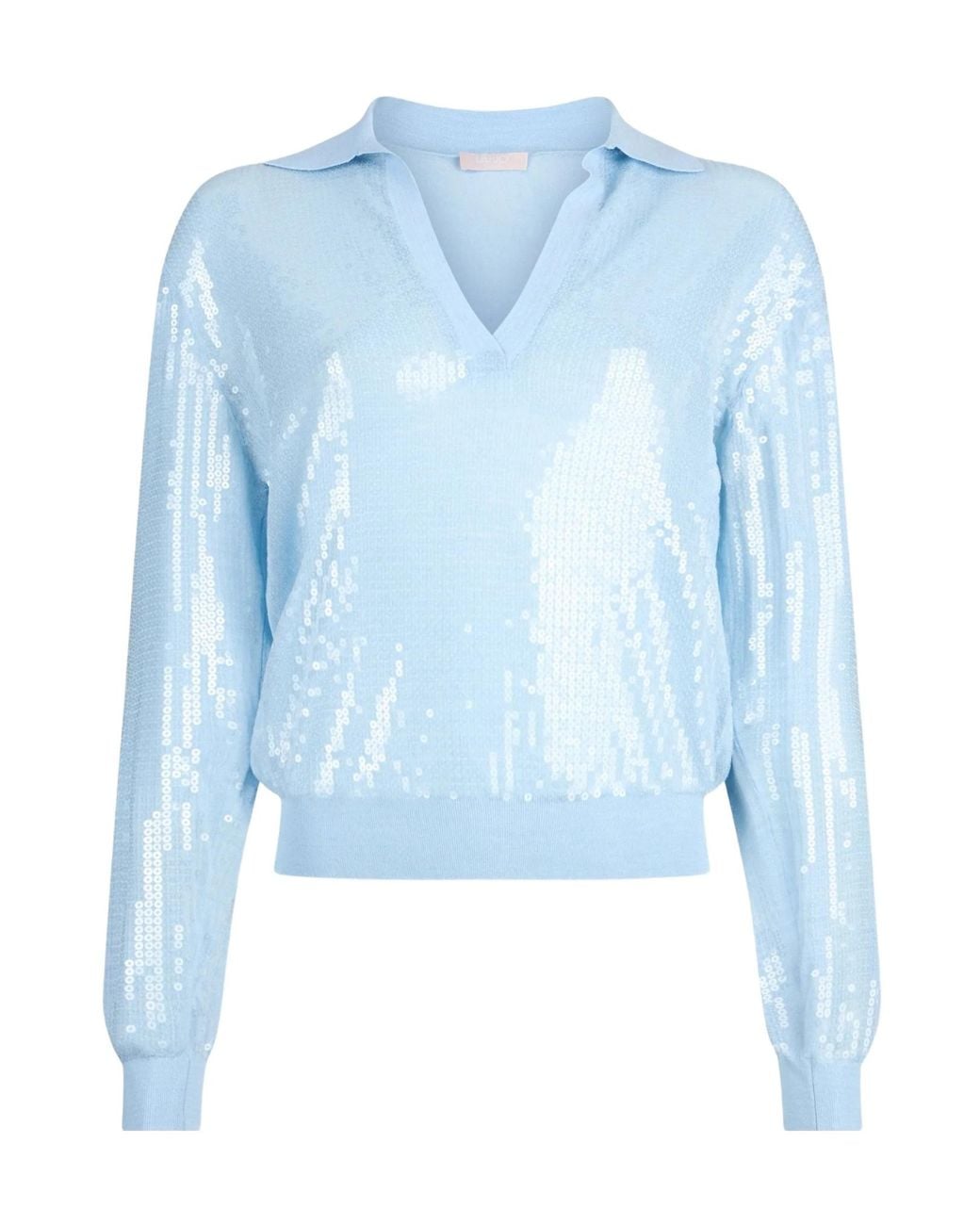 Liu Jo Blue Sequined V-Neck Knit Sweater