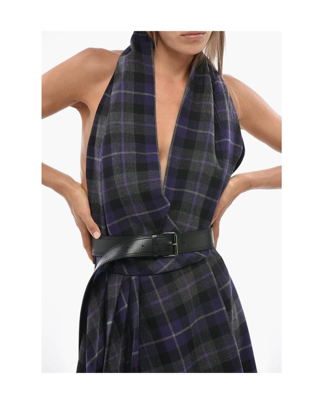 Dior Blue Christian Mid-Length Belted Dress