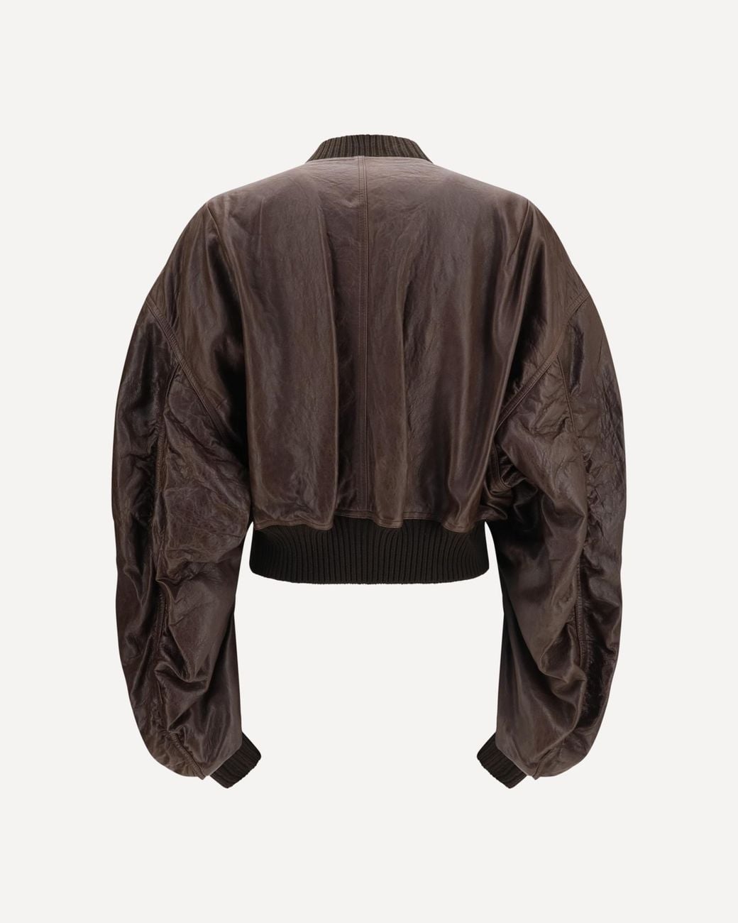 Rick Owens Brown Cropped Leather Bomber Jacket