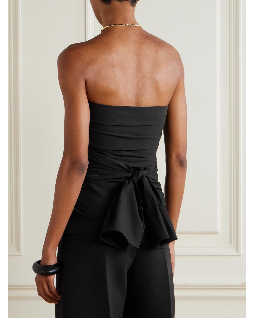 Proenza Schouler Black Strapless Gathered Cotton-Blend Poplin Top