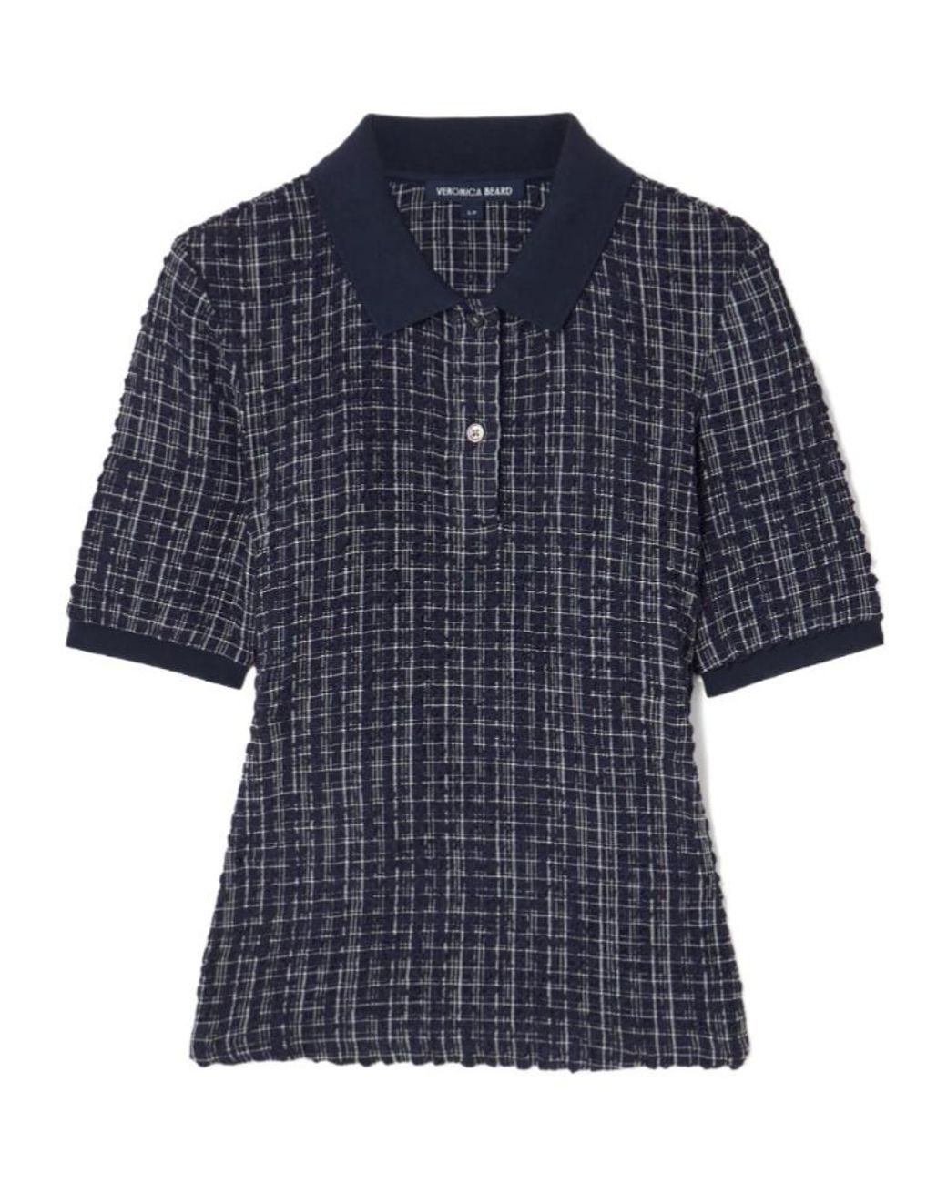 Veronica Beard Blue Benedetta Checked Seersucker Polo Shirt