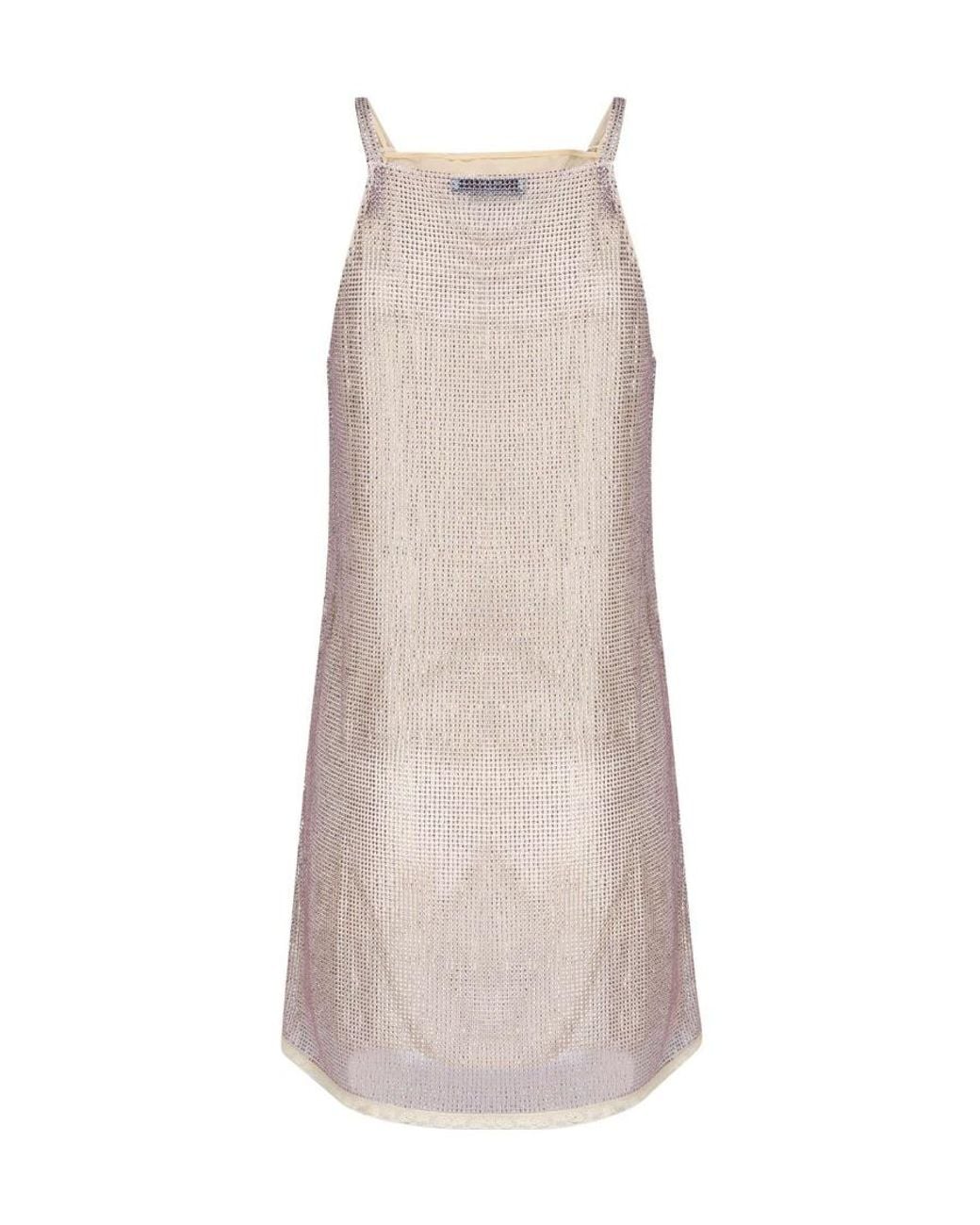 Prada Pink Rhinestone-Embellished Mesh Minidress
