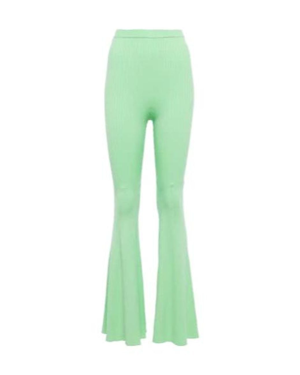 Self-Portrait Green Rib-Knitted High-Rise Flared Pants