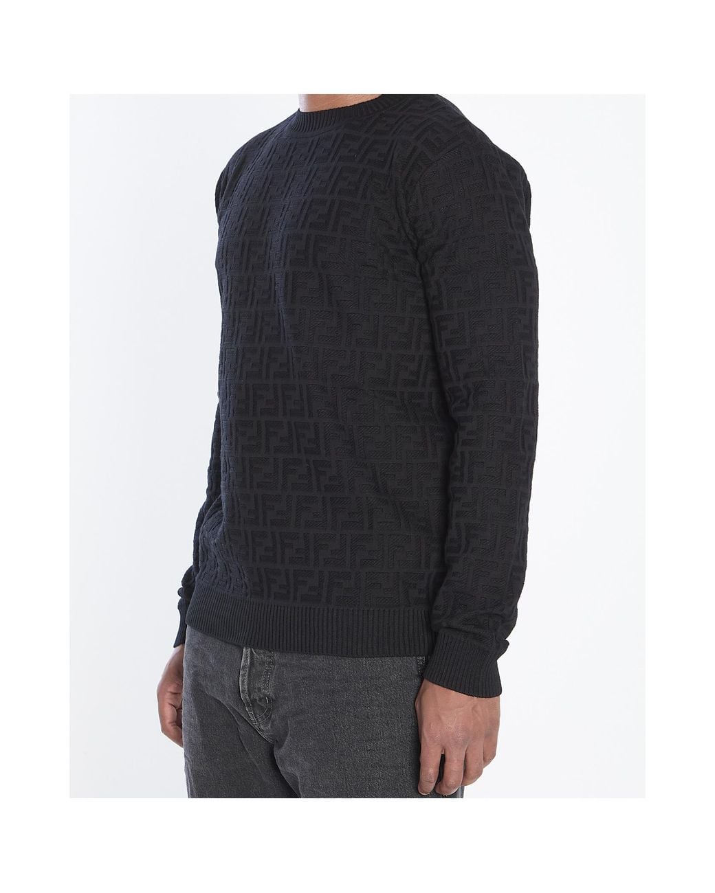 Fendi Blue Ff Monogram Crewneck Knitted Jumper for men