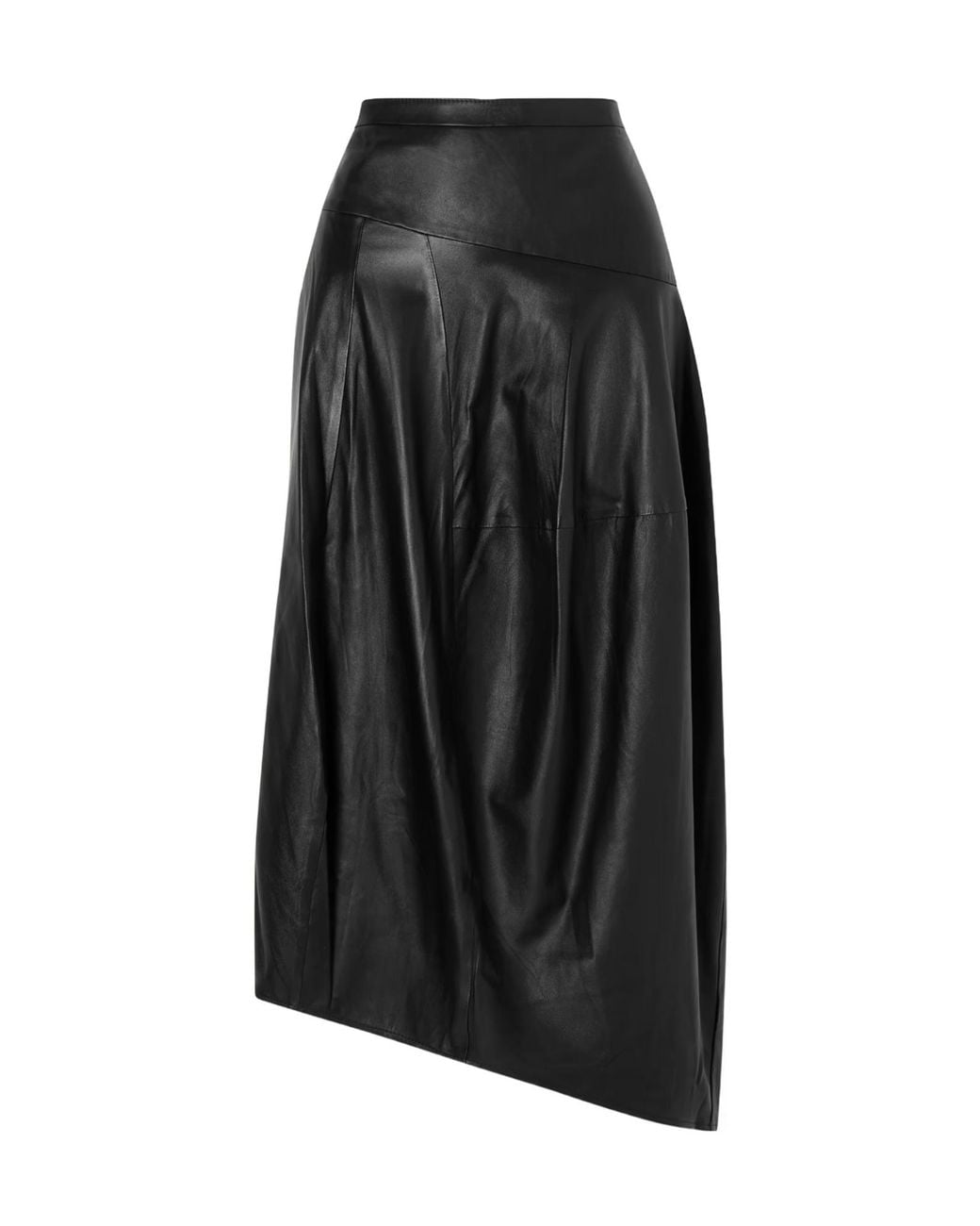 Tibi Black Asymmetric Leather Midi Skirt