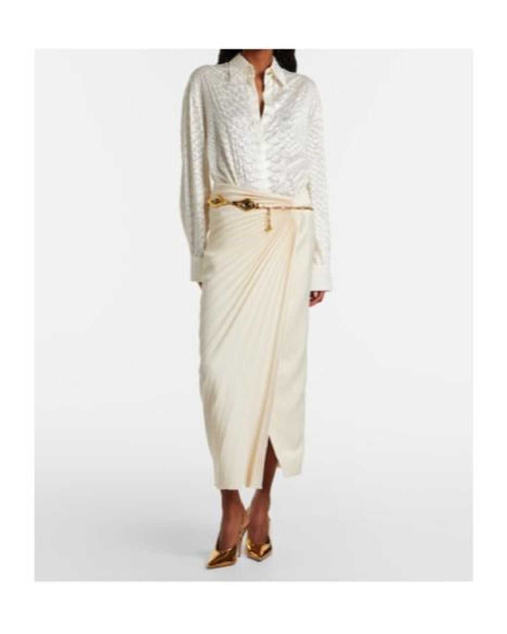 Roberto Cavalli White Pleated Midi Skirt