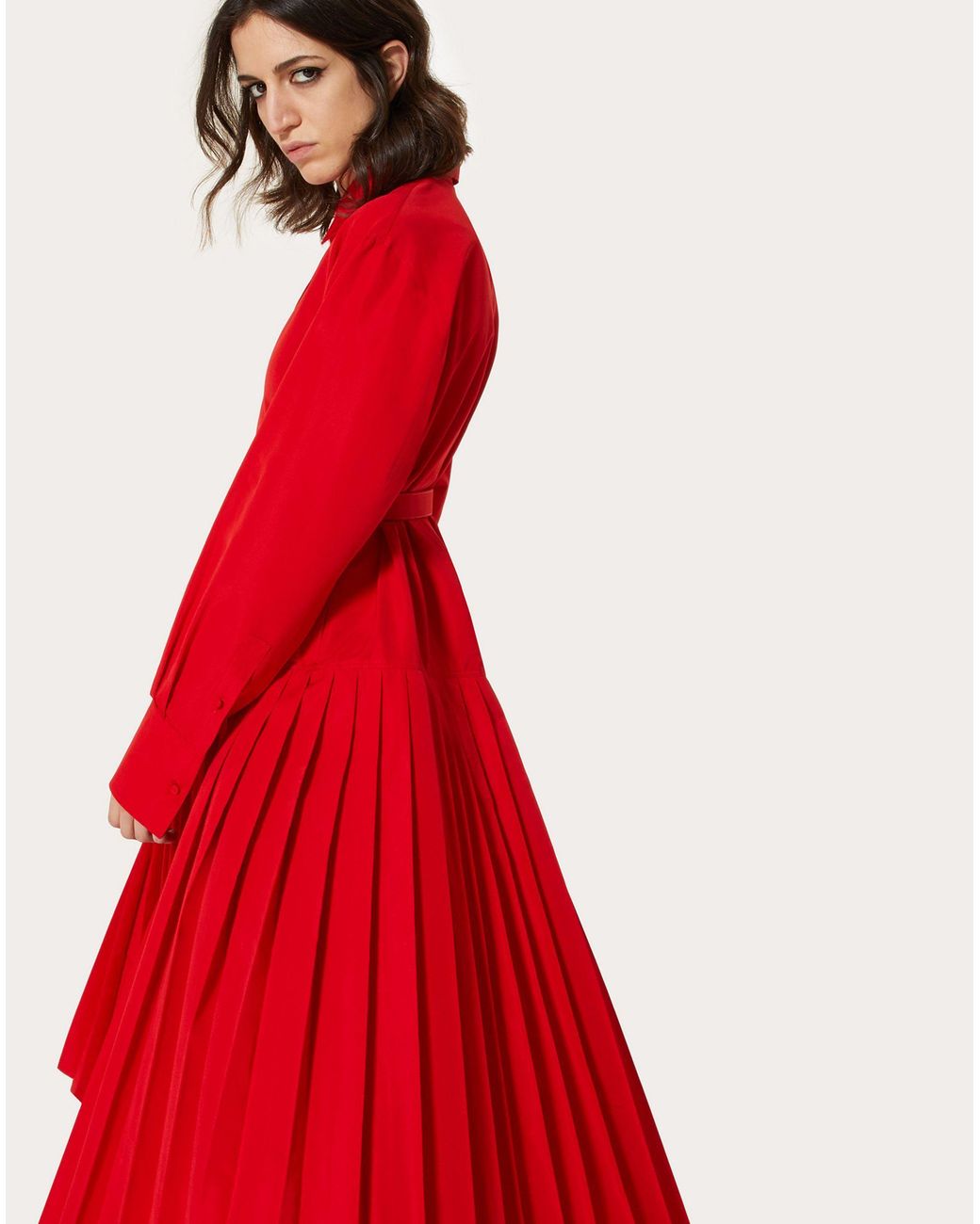 Valentino Red Vlogo Belted Shirt Dress