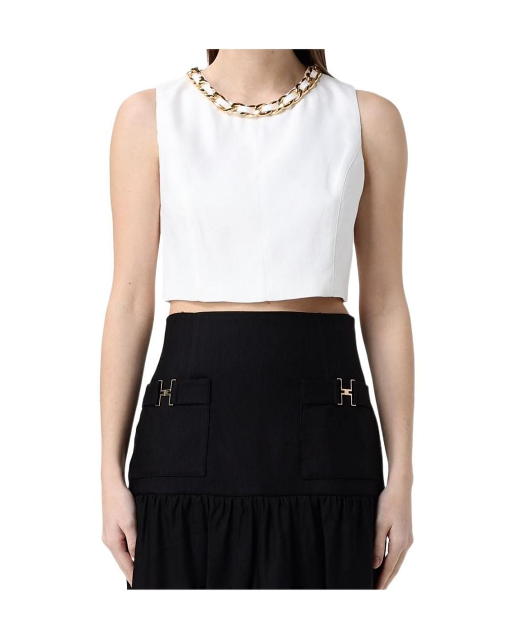 Elisabetta Franchi Black Chain-Detailed Cropped Sleeveless Top