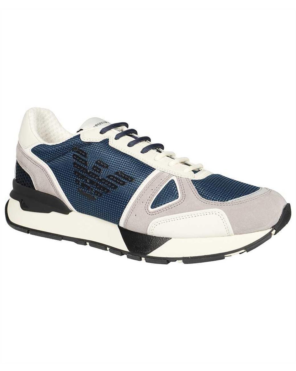 Emporio Armani Blue Logo-Print Low-Top Sneakers for men