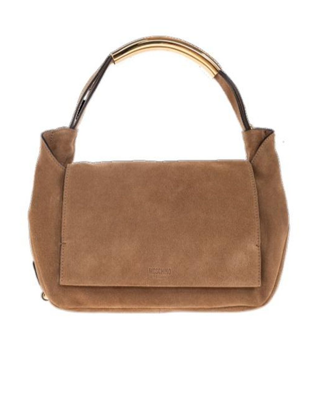 Moschino Brown Logo Embossed Top Handle Bag