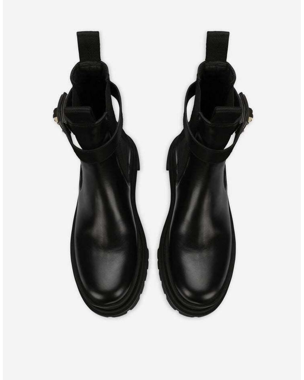 Dolce & Gabbana Black Logo Plaque Round-Toe Boots