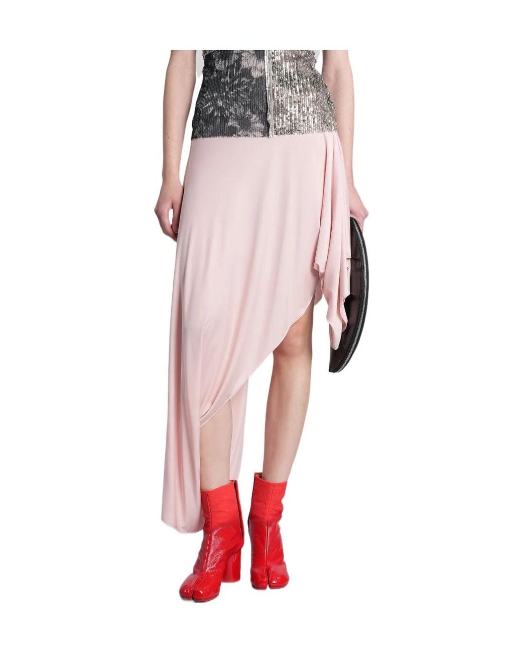 Maison Margiela Red Asymmetric Elasticated Waistband Skirt