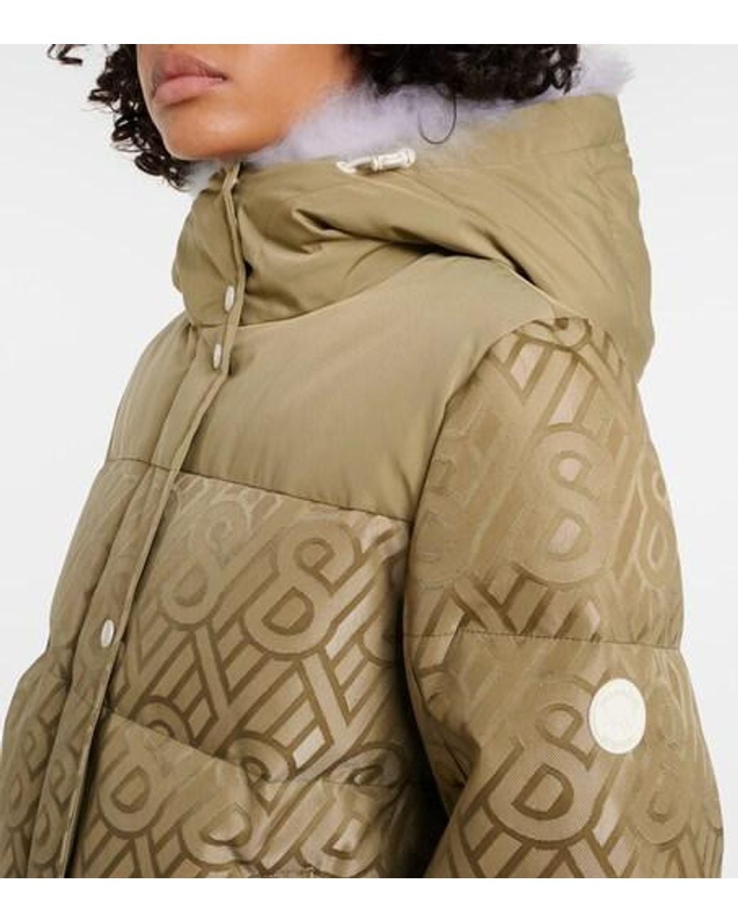 Yves Salomon Green Logo Shearling-Trimmed Down Jacket