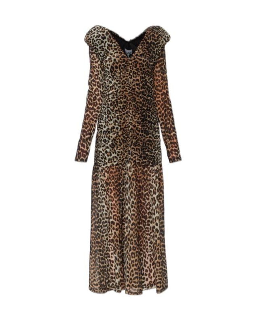 Ganni Natural Leopard Printed V-Neck Dress