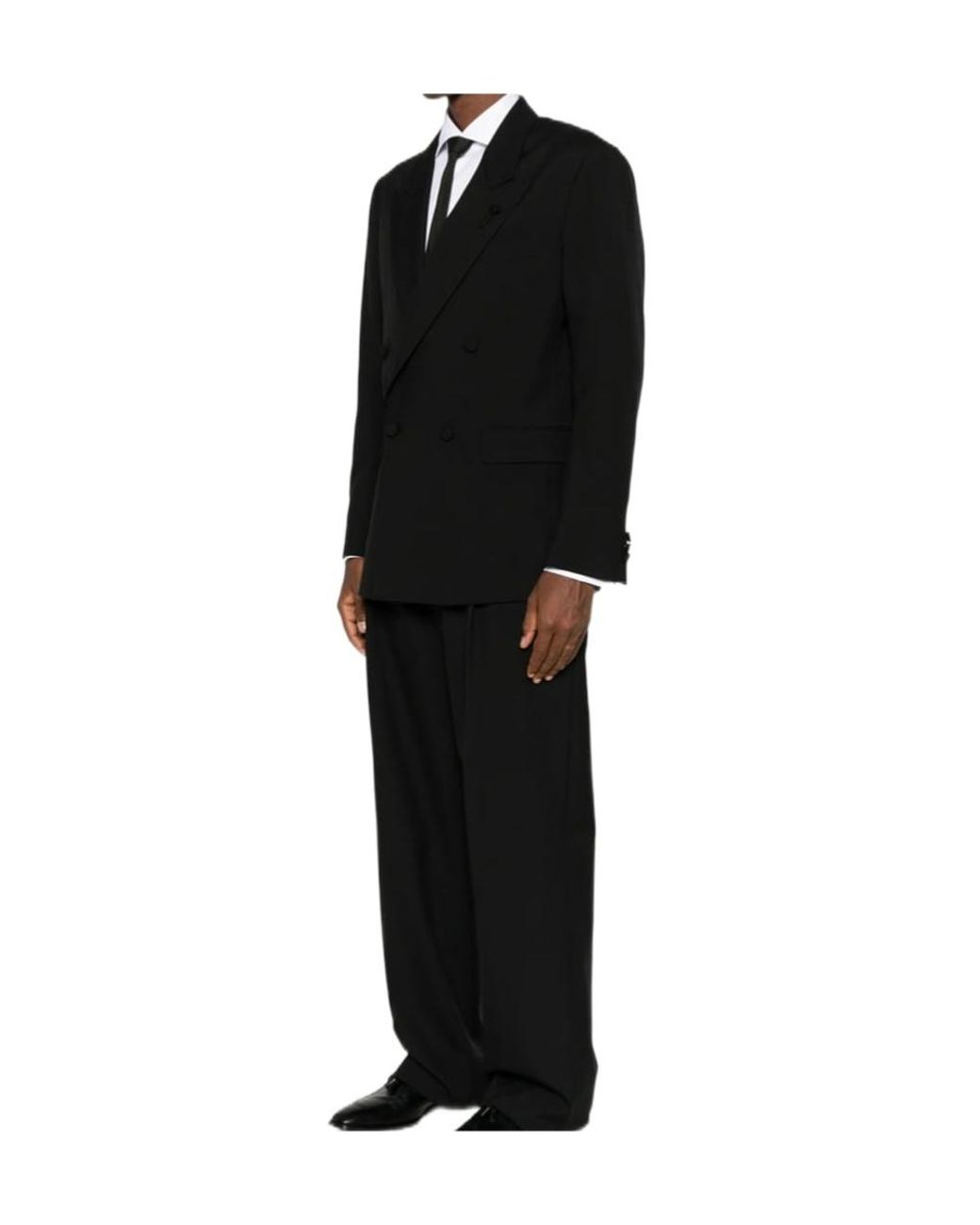 Lardini Black Double-Breasted Peak-Lapel Jacket for men