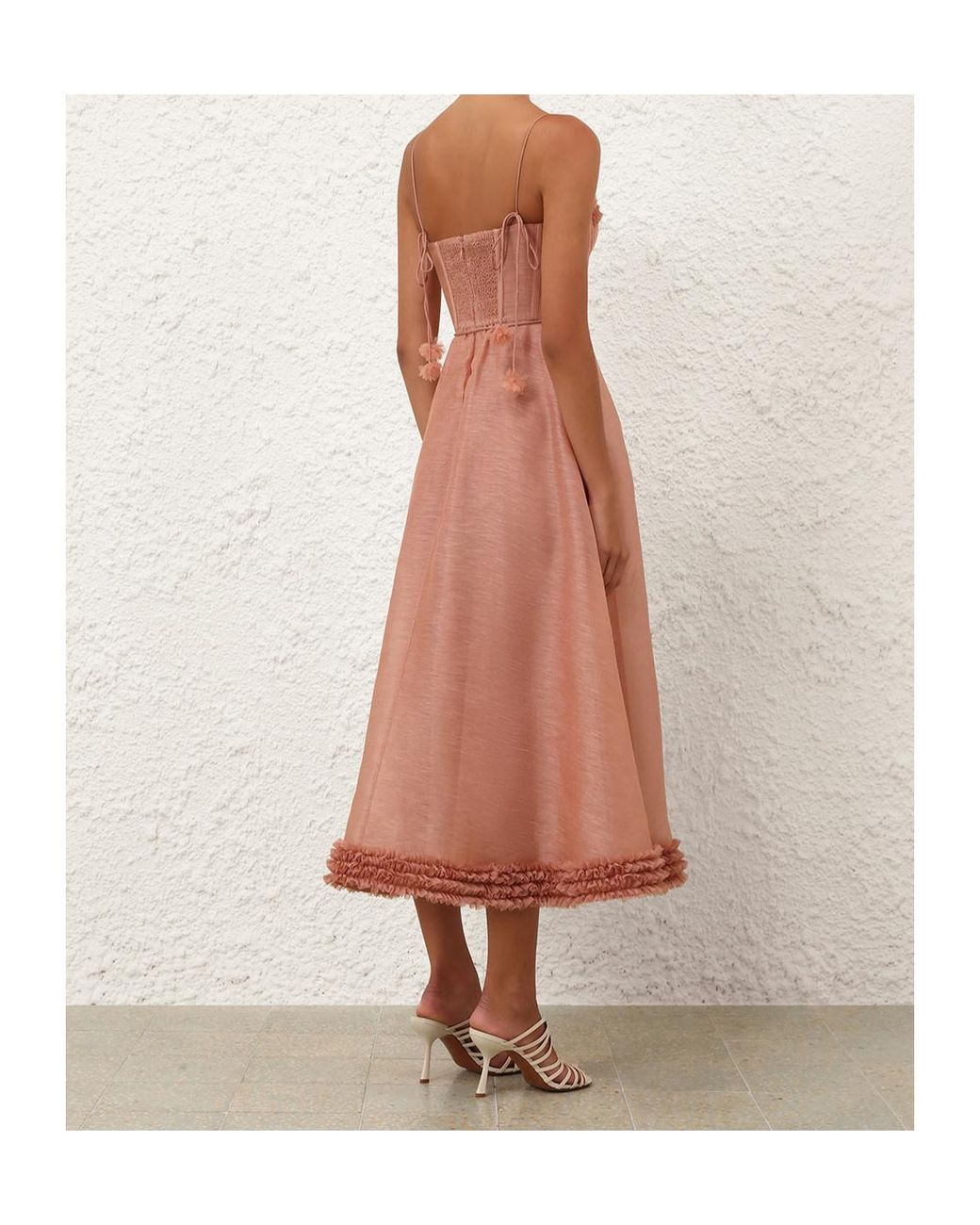 Zimmermann Pink Luna Ruffle Midi Dress