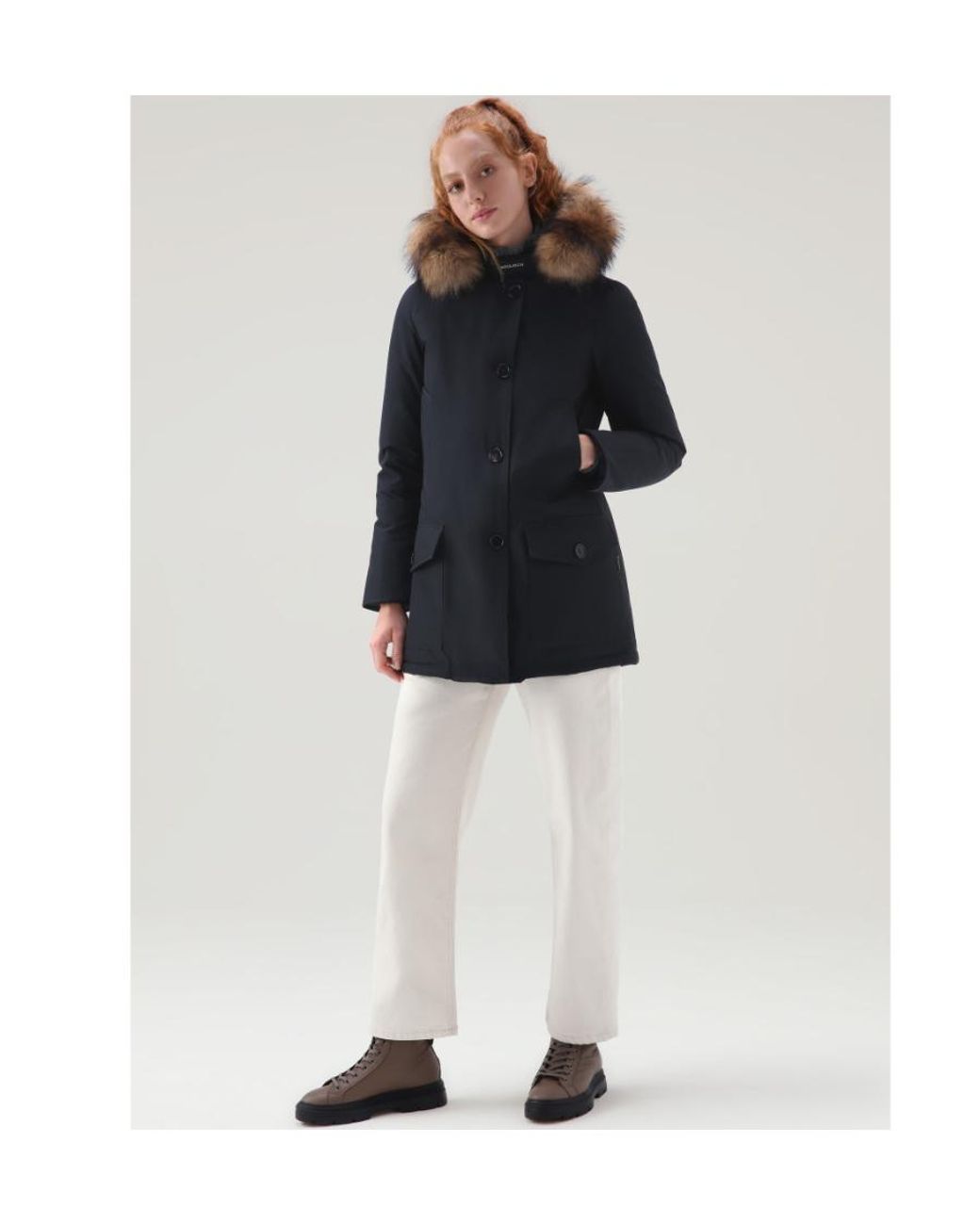 Woolrich Black Arctic Hooded Buttoned Jacket