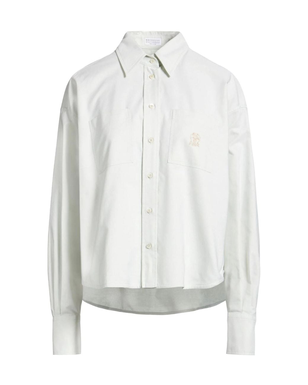 Brunello Cucinelli White Minimalist Solid Color Long-Sleeve Shirt