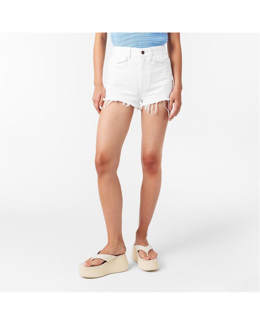 Chloé White Logo-Stamped Denim Shorts