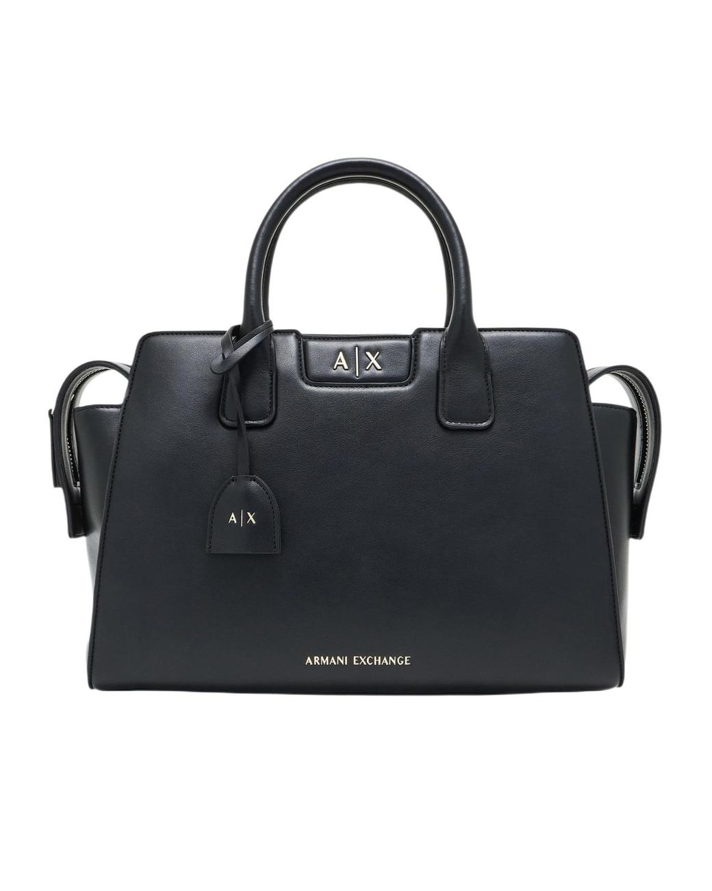 ARMANI EXCHANGE Black Saffiano-Effect Logo-Plaque Tote Bag