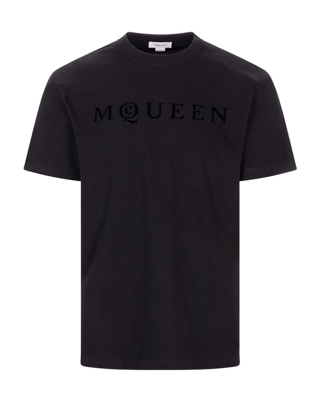 McQueen Black Flocked Mcqueen Logo T-Shirt for men