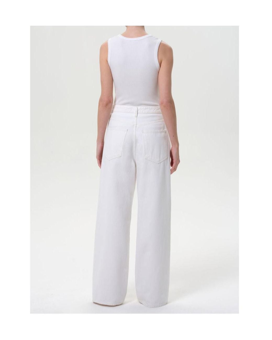 Agolde White Fold-Detail Wide-Leg Jeans
