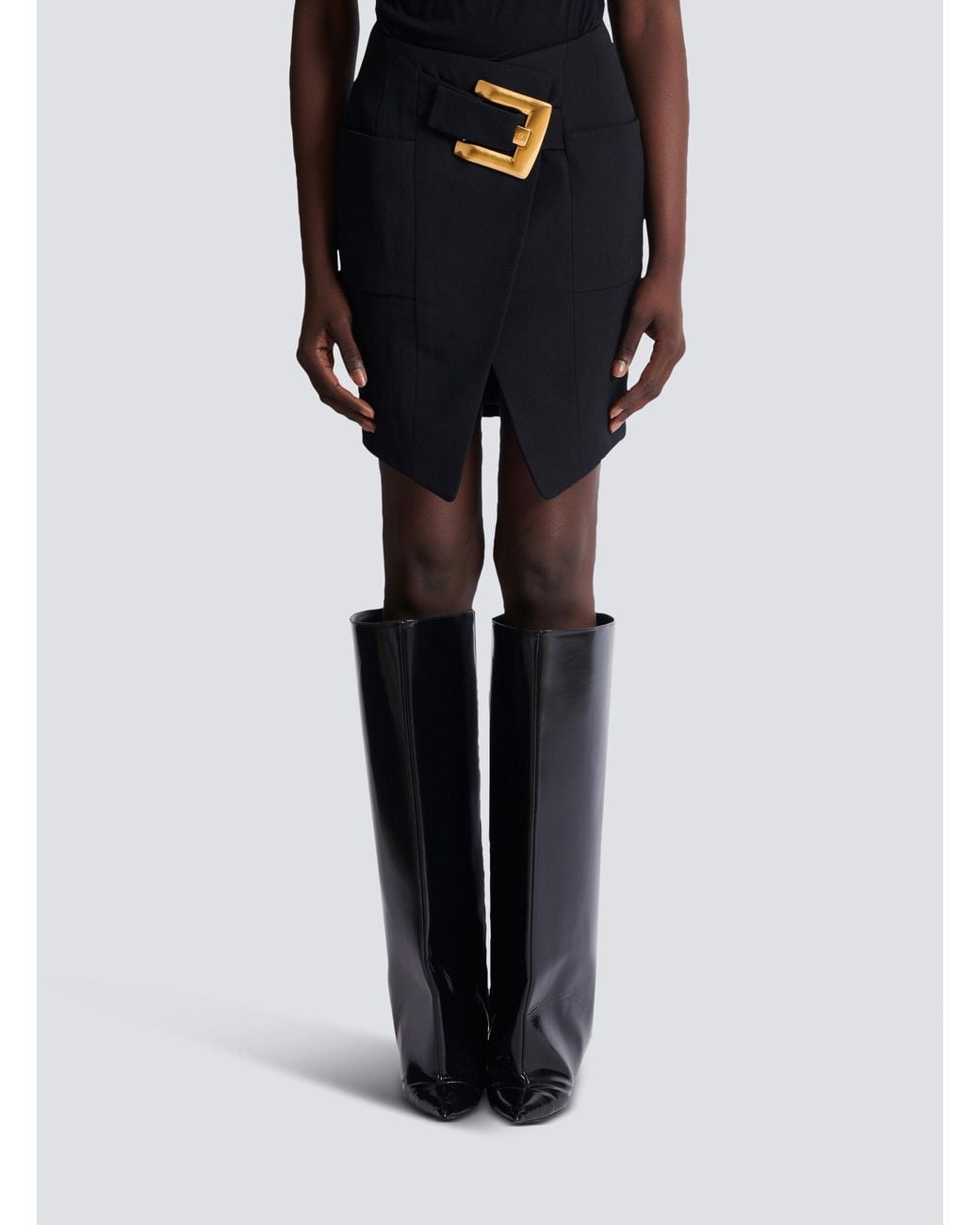 Balmain Black Belted Mini Skirt
