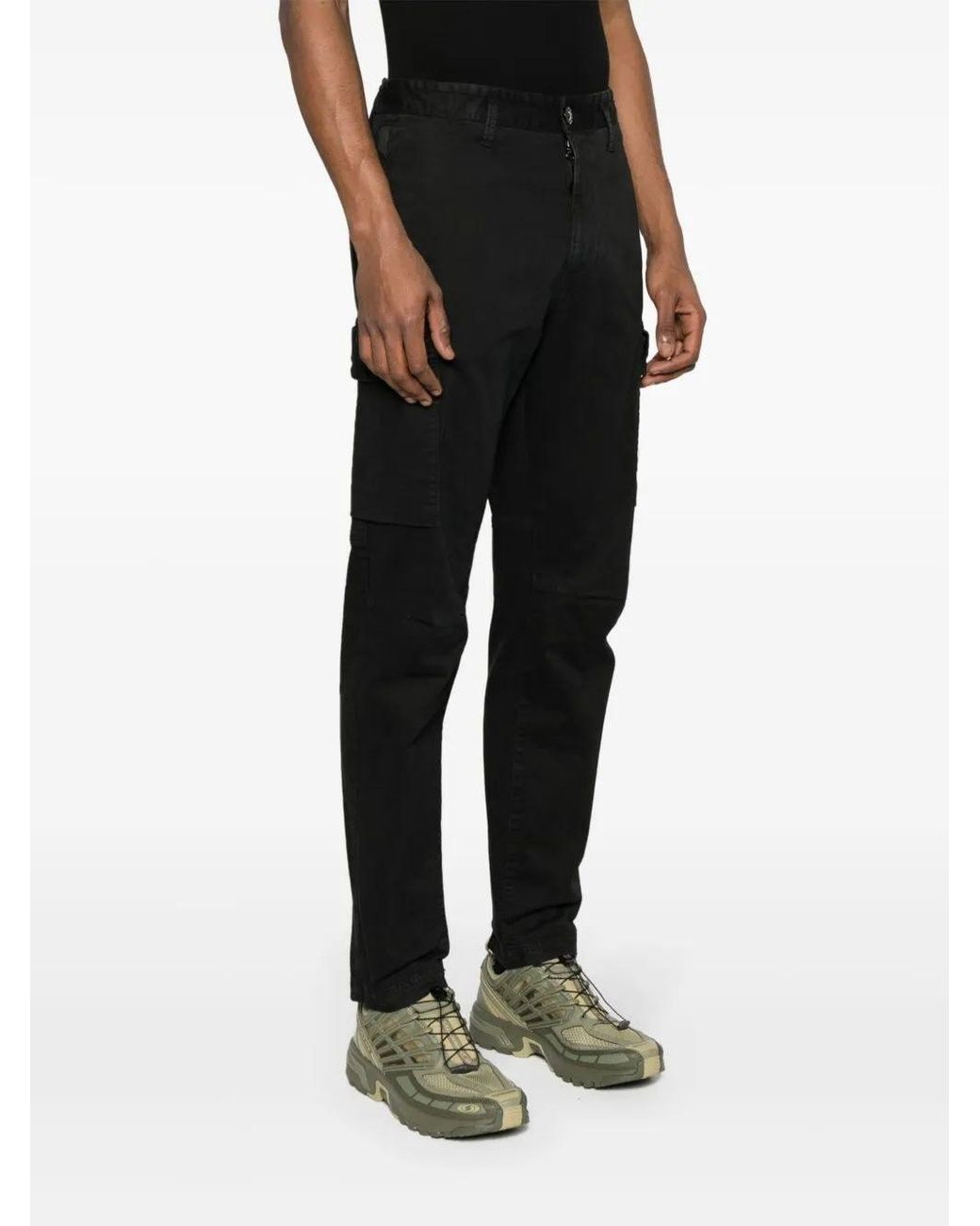 Stone Island Black Logo Patch Cargo Pants for men