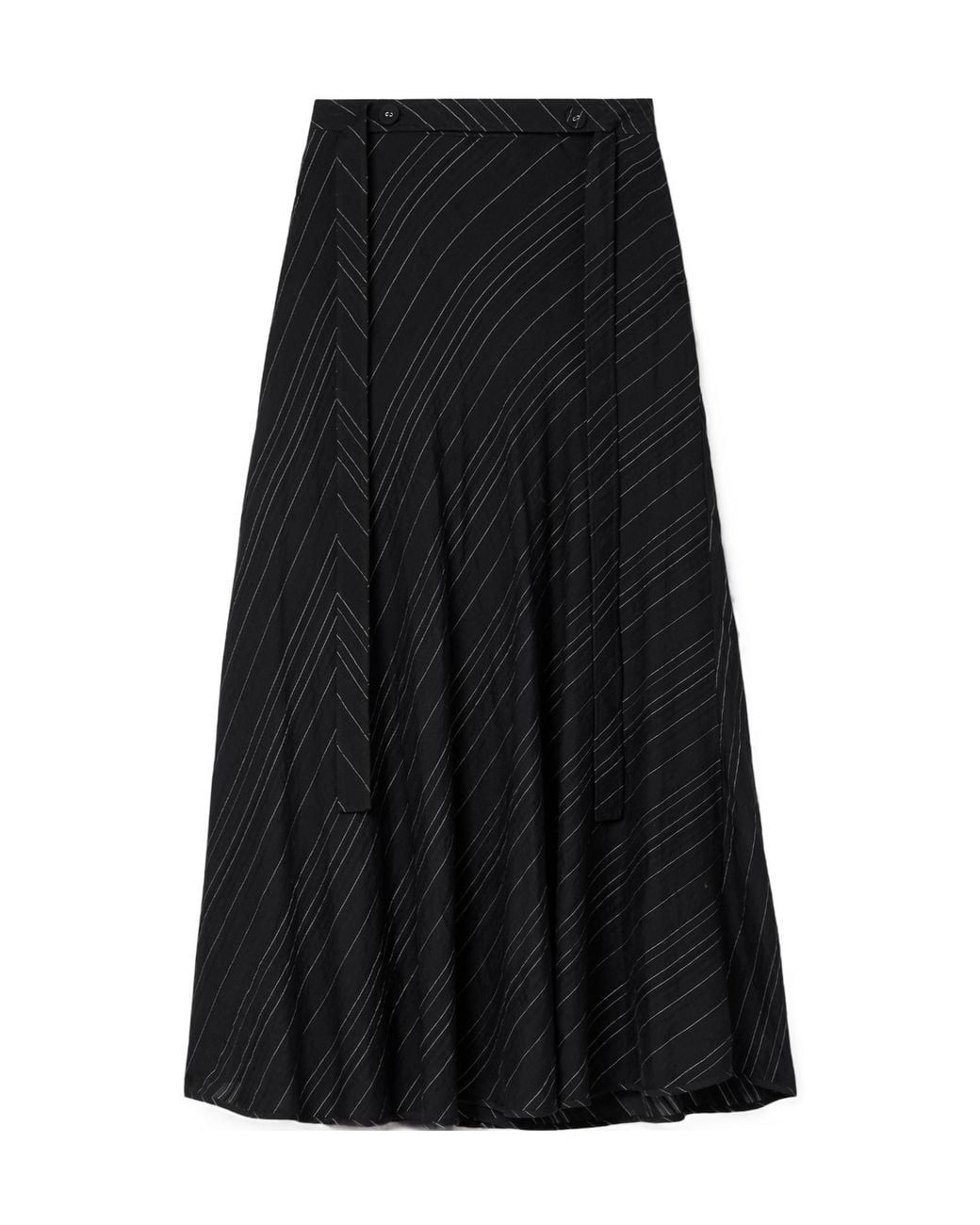 Proenza Schouler Black Kaia Belted Striped Voile Midi Skirt