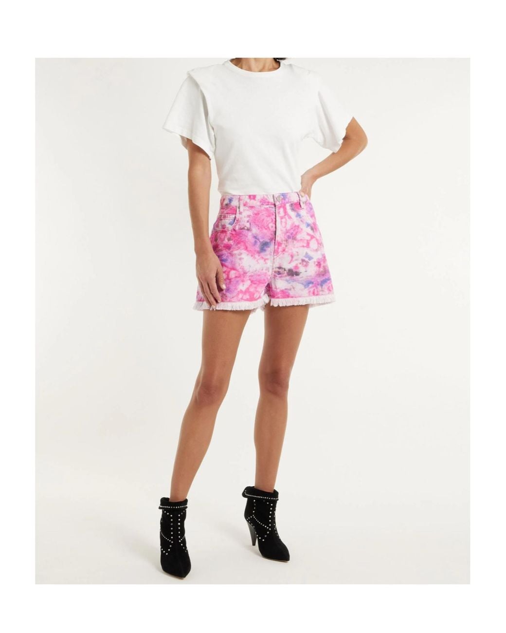 Isabel Marant Pink Multi-Colored High-Waisted Denim Shorts
