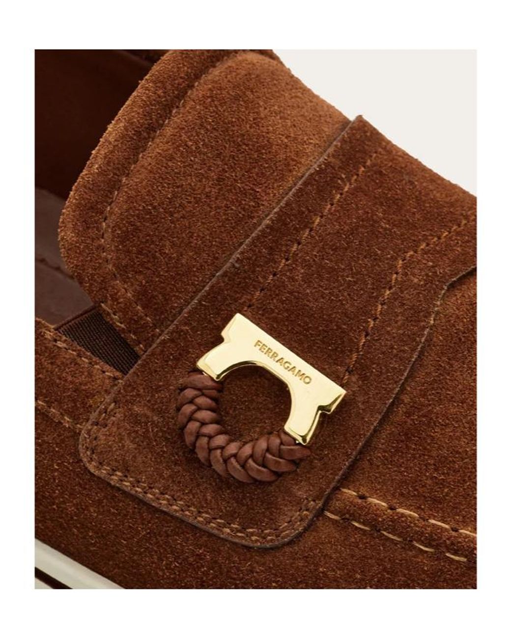 Ferragamo Brown Boat Shoe Loafer With Gancini Detail for men