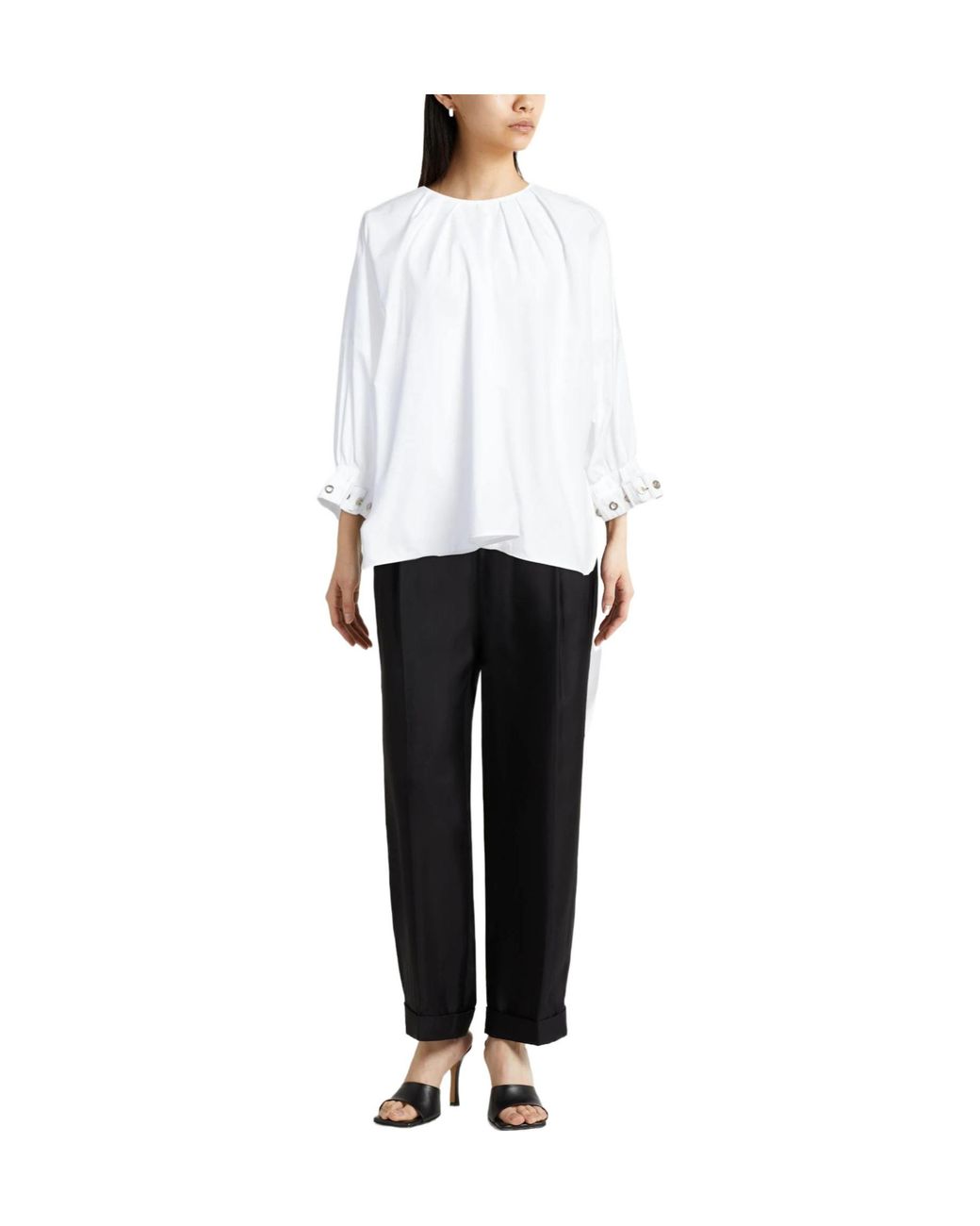 Max Mara White Solid-Color Twill Long-Sleeved Top