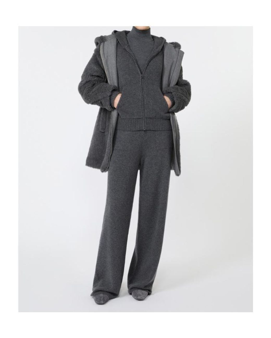 Max Mara Gray Cashmere Hooded Zip-Up Cardigan