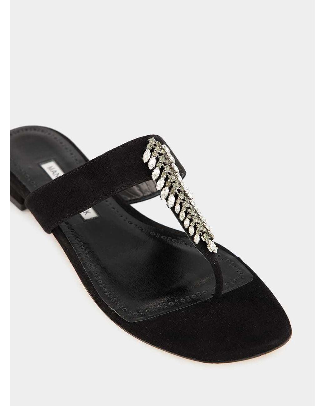 Manolo Blahnik Black Crystal-Embellished Flat Sandals