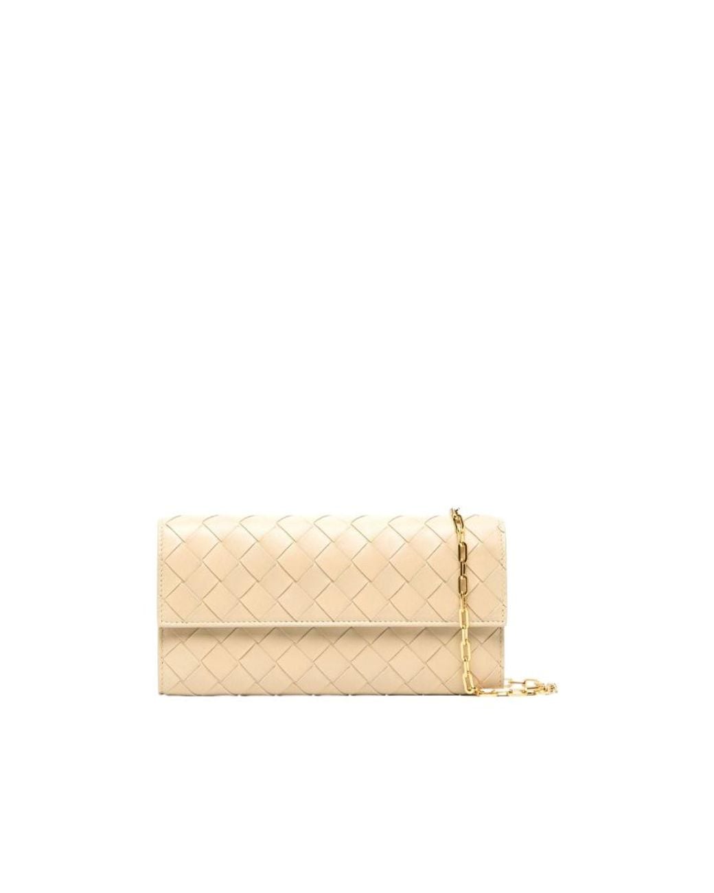 Bottega Veneta Natural Woven Fold-Over Chained Shoulder Bag