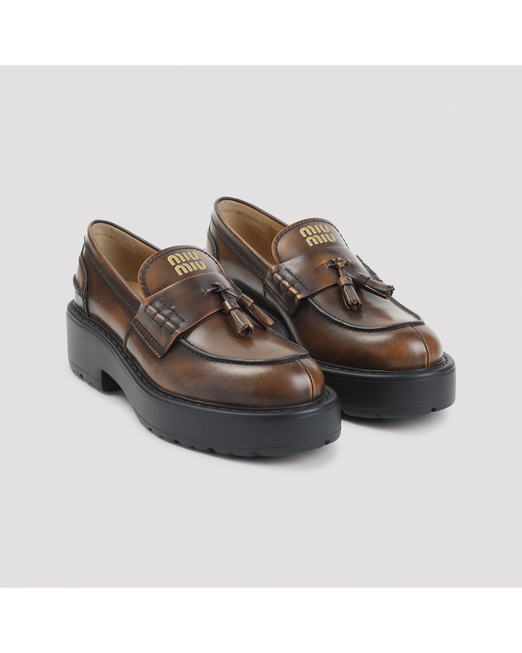 Miu Miu Brown Tassel-Detail Leather Loafers