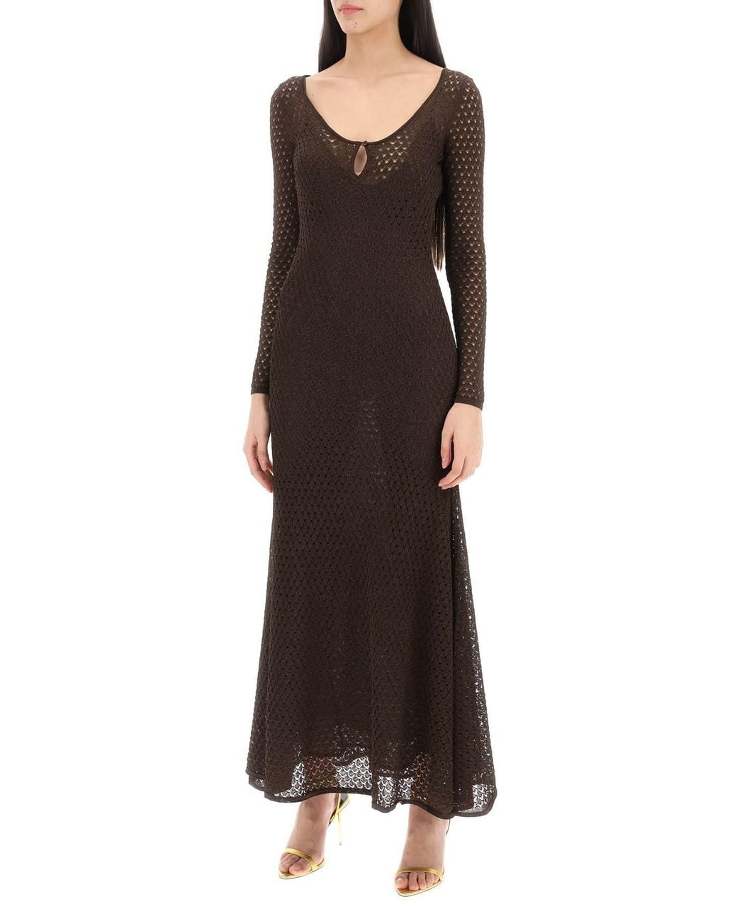 Tom Ford Brown Crochet Knit Maxi Dress