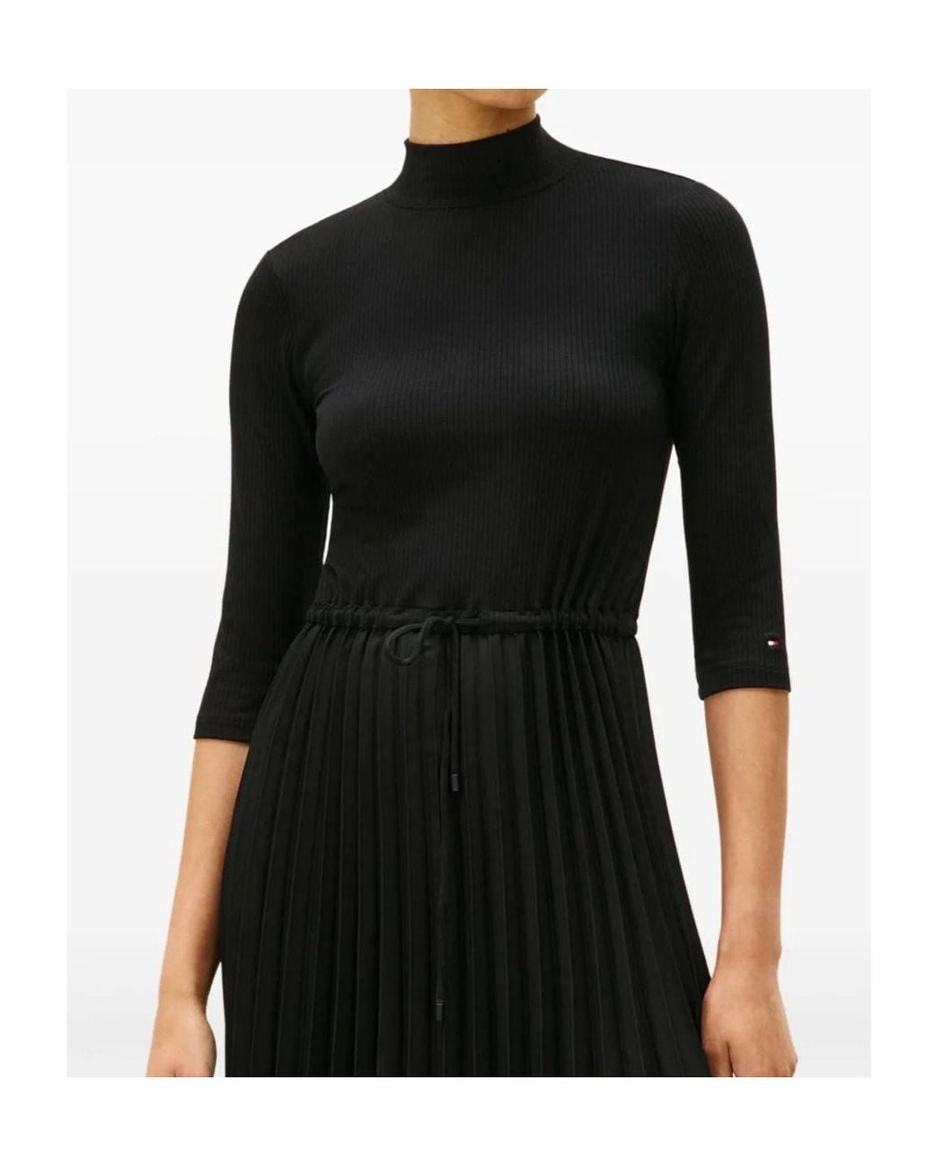 Tommy Hilfiger Black Ribbed Pleated Midi Dress