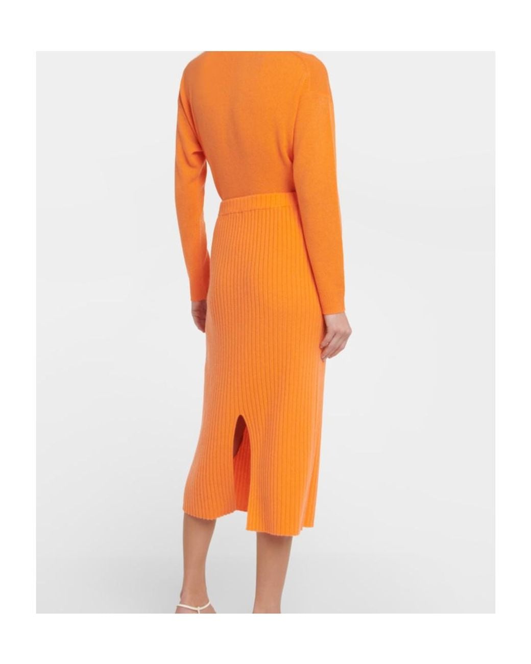 Jardin Des Orangers Orange Ribbed-Knit Cashmere Midi Skirt