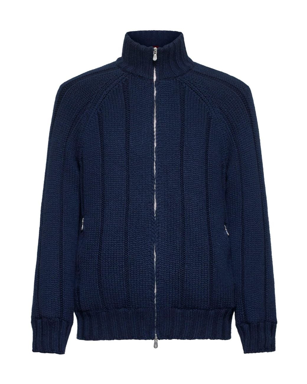 Brunello Cucinelli Blue Zip-Up Ribbed-Knit Jacket for men